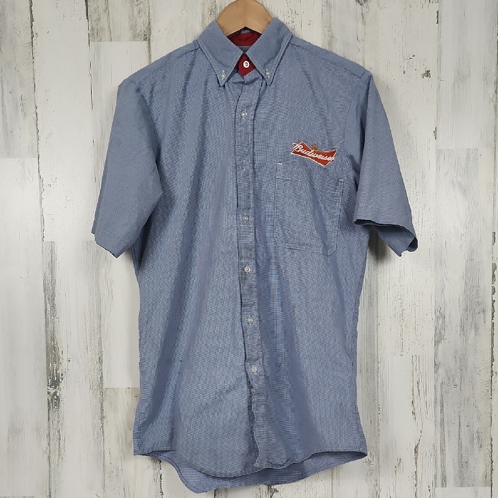 Budweiser Bud Light Delivery Guy Casual Blue Button Down Shirt Size Medium